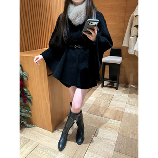 腰带 配可拆人造毛领 E25D024 羊毛外套 EASE