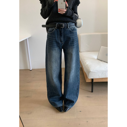 TABLE-版通勤日常水洗设计感加厚保暖宝宝绒复古蓝加绒牛仔裤1157