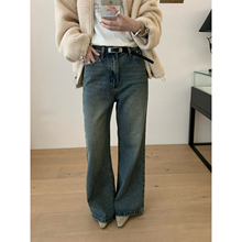 TABLE-微喇裤型水洗做旧细节韩系筒喇牛仔裤jin2083