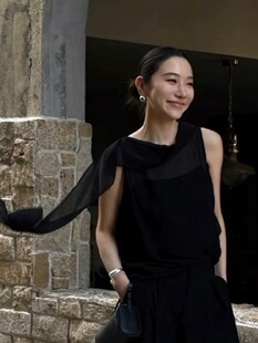 LiHuiEr李慧儿 乌兰巴托半岛 无袖上衣女夏设计感小众衬衫雪纺衫