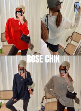 ROSE CHIK法国雨露亚麻纯色打底衫女韩版舒适百搭宽松减龄上衣潮