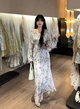 定制印花GOODY-GOODY碎花假两件收腰长袖连衣裙  25063-2#