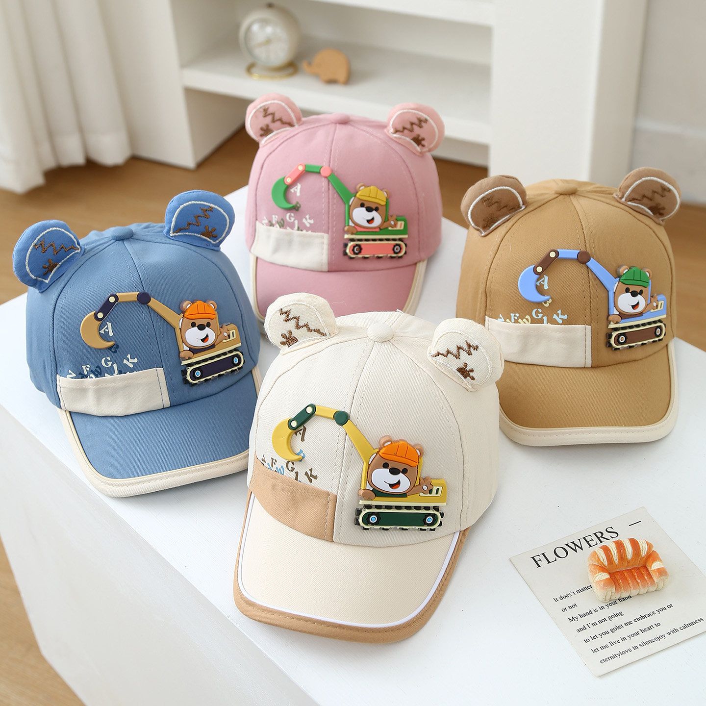 小逗迪儿童鸭舌帽子1-6岁男宝挖土机卡通可爱棒球帽防晒太阳帽女5