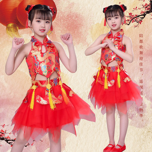 六一儿童打鼓服说唱中国红舞蹈演出服男童女童少儿幼儿园跳舞服装
