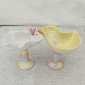 陶瓷高脚冰激凌杯小鸡兔子果盘摆件家居装 饰品创意礼物