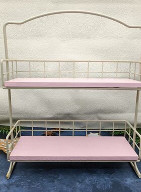 铁艺实木粉色桌面收纳置物架多层化妆品收纳架落地置物陈列架