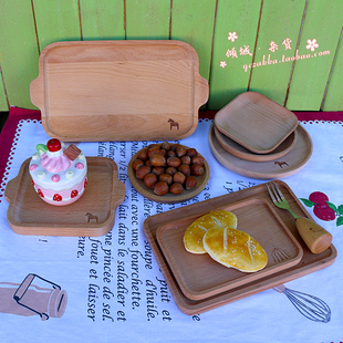 榉木盘子 日式无漆零食碟子 茶水点心托盘 实木菜盘餐盘 砧板