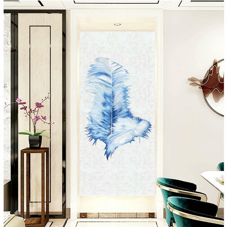 定制 独绣 蓝色羽毛 玄关刺绣背景无缝墙布 刺绣玄关图
