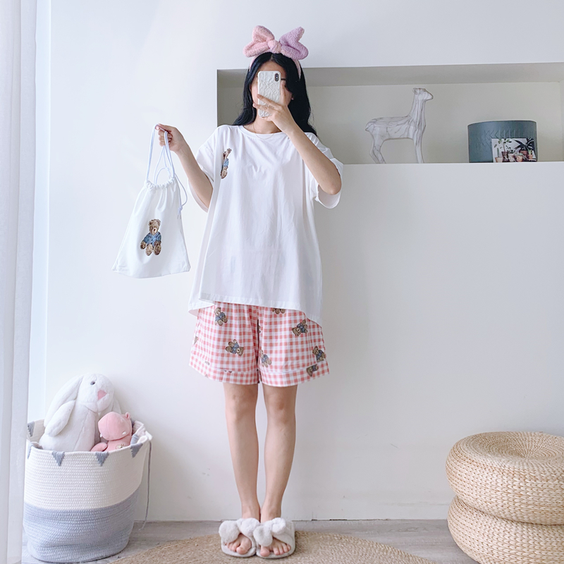 男女针织棉圆领格子家居服睡衣