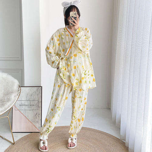 女纯棉双层纱汉服月子服睡衣