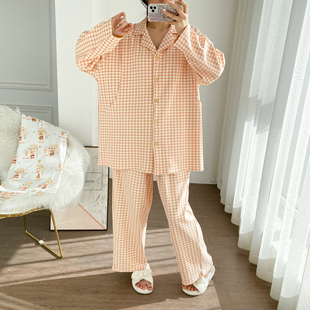 A类100%纯棉孕产妇开衫哺乳睡衣女秋冬加大码宽松胖MM产后月子服