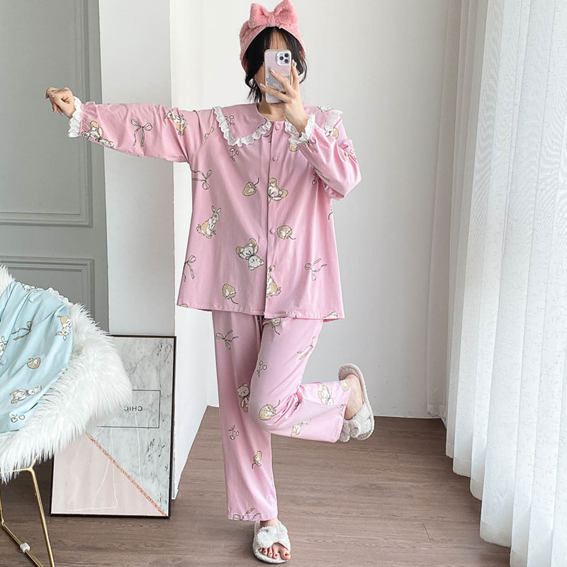 女针织棉花边公主风家居服睡衣