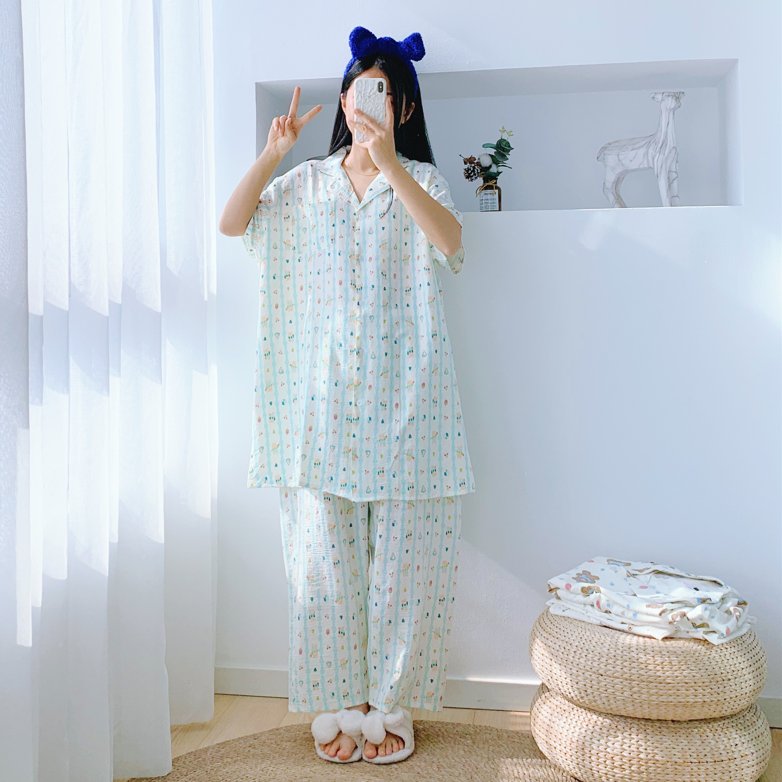 春夏云感棉大码开衫九分裤睡衣