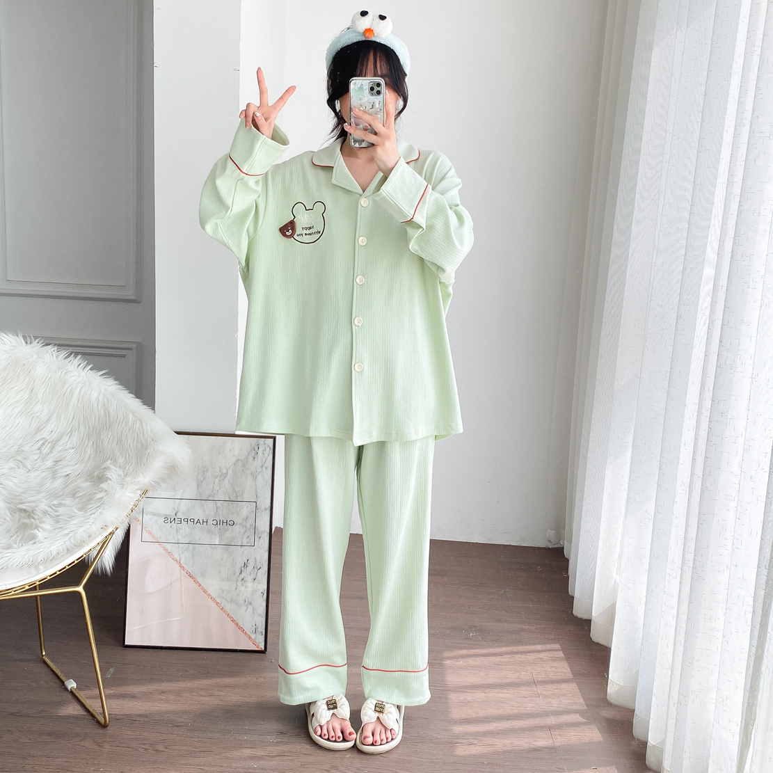 翻领婴儿纯棉加厚睡衣套装