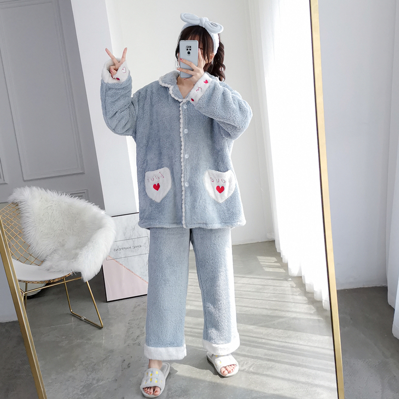 冬季珊瑚绒睡衣胖mm200睡衣