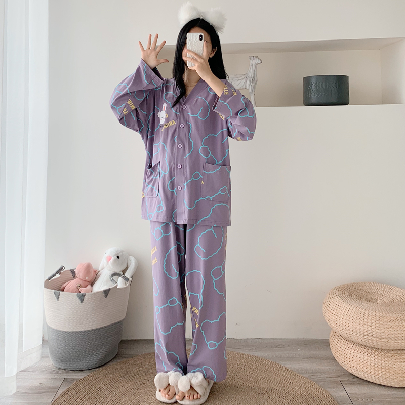 女针织棉开通开衫睡衣家居服