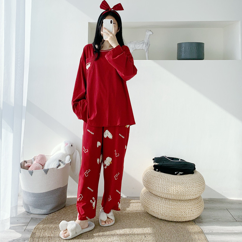 爱心纯棉睡衣女春秋大码长袖长裤两件套简约胖mm200斤宽松家居服,女士内衣/男士内衣/家居服,睡衣/家居服套装,淘宝优惠券,粉丝福利购,淘宝优惠卷