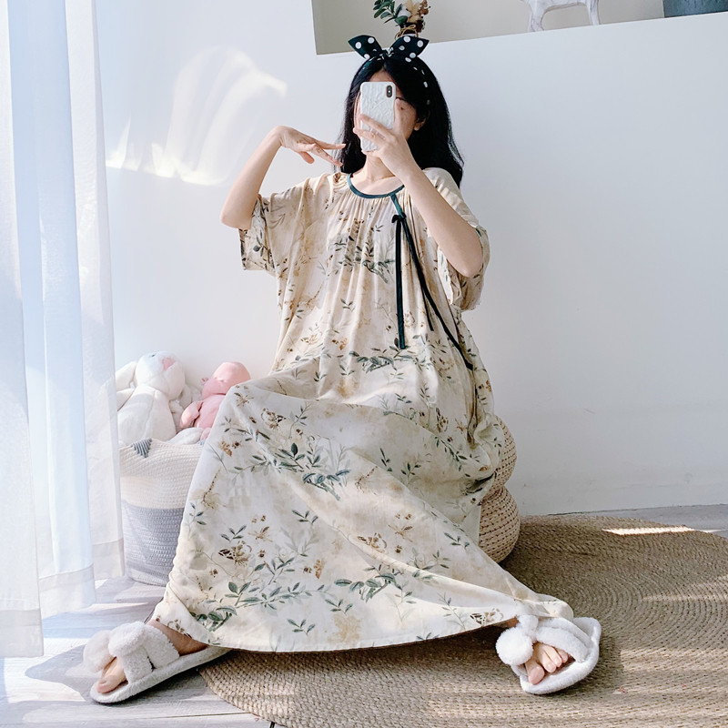 绵绸夏季新中式超长睡裙