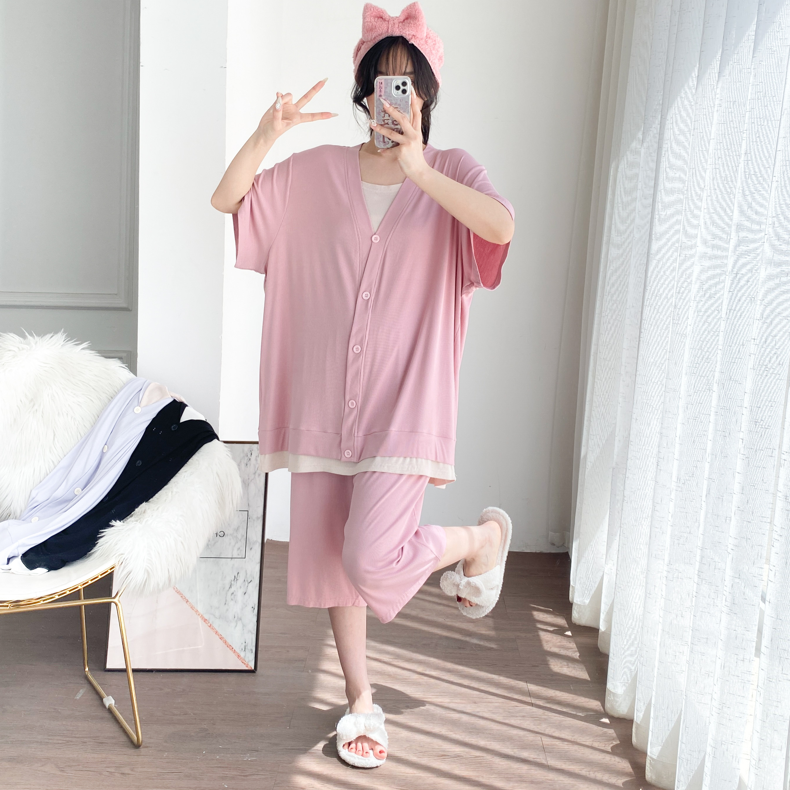 夏季大码莫代尔宽松睡衣套装