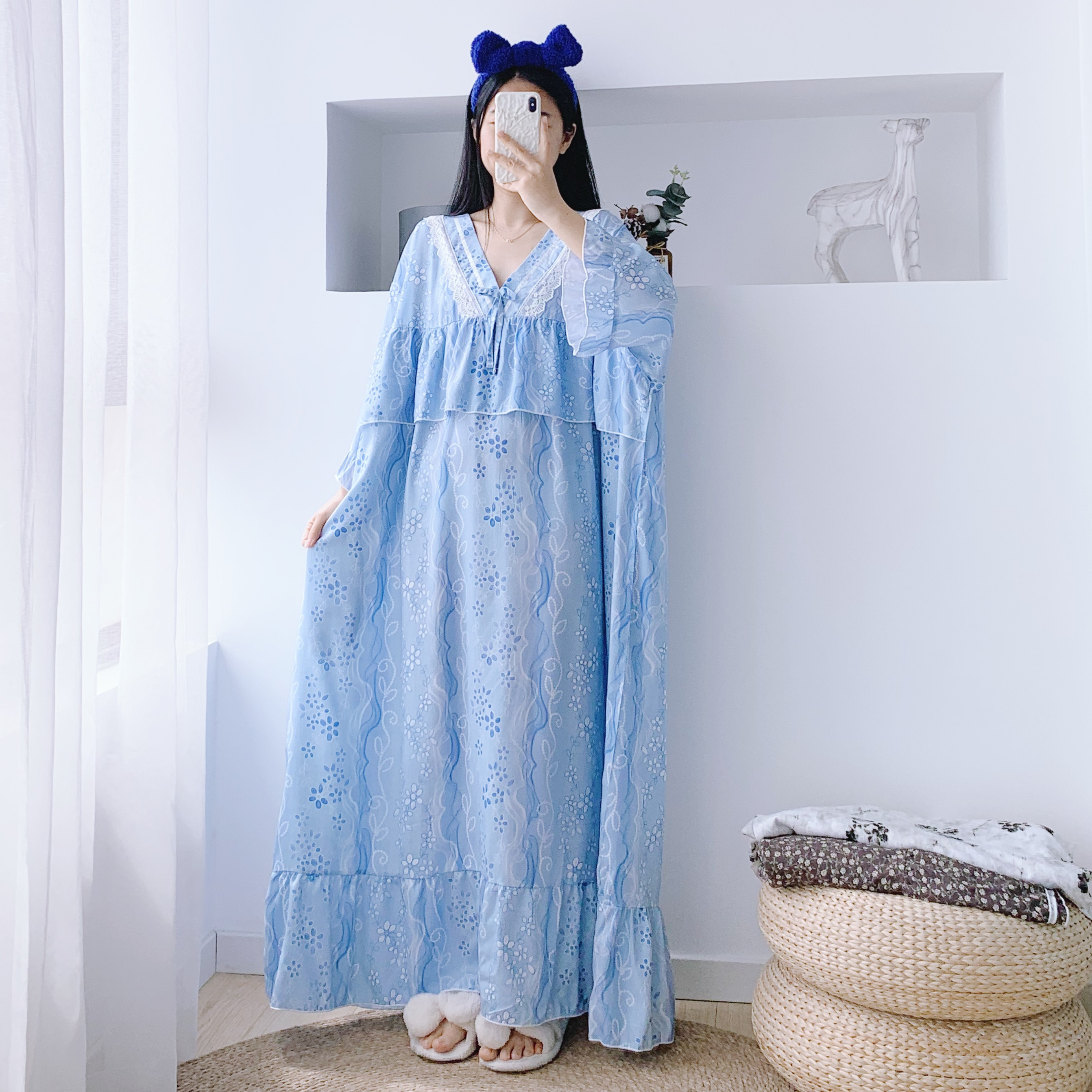 棉绸薄款防凸点大码孕妇睡裙