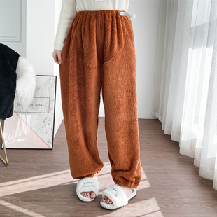 胖MM200斤宽松孕妇保暖家居长裤 女加大码 法兰绒高腰托腹睡裤 冬季