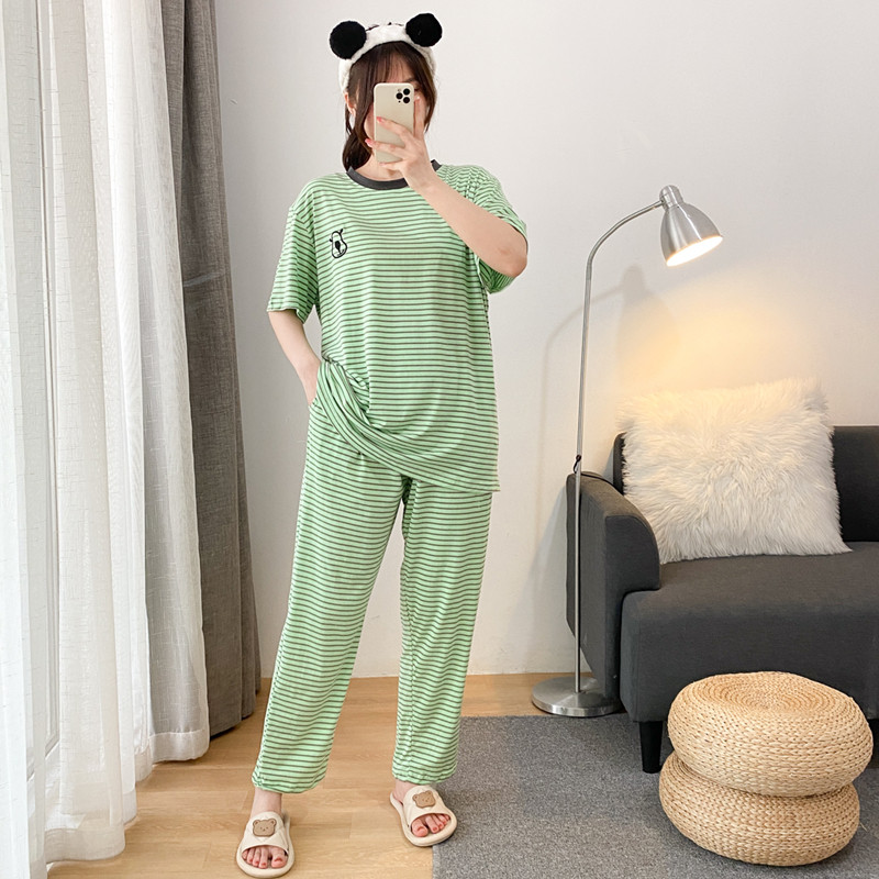 女针织棉条纹睡衣家居服
