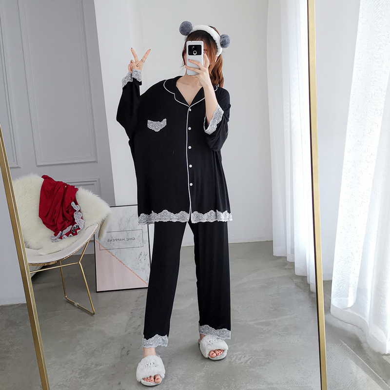 莫代尔蕾丝花边睡衣长裤宽松胖斤