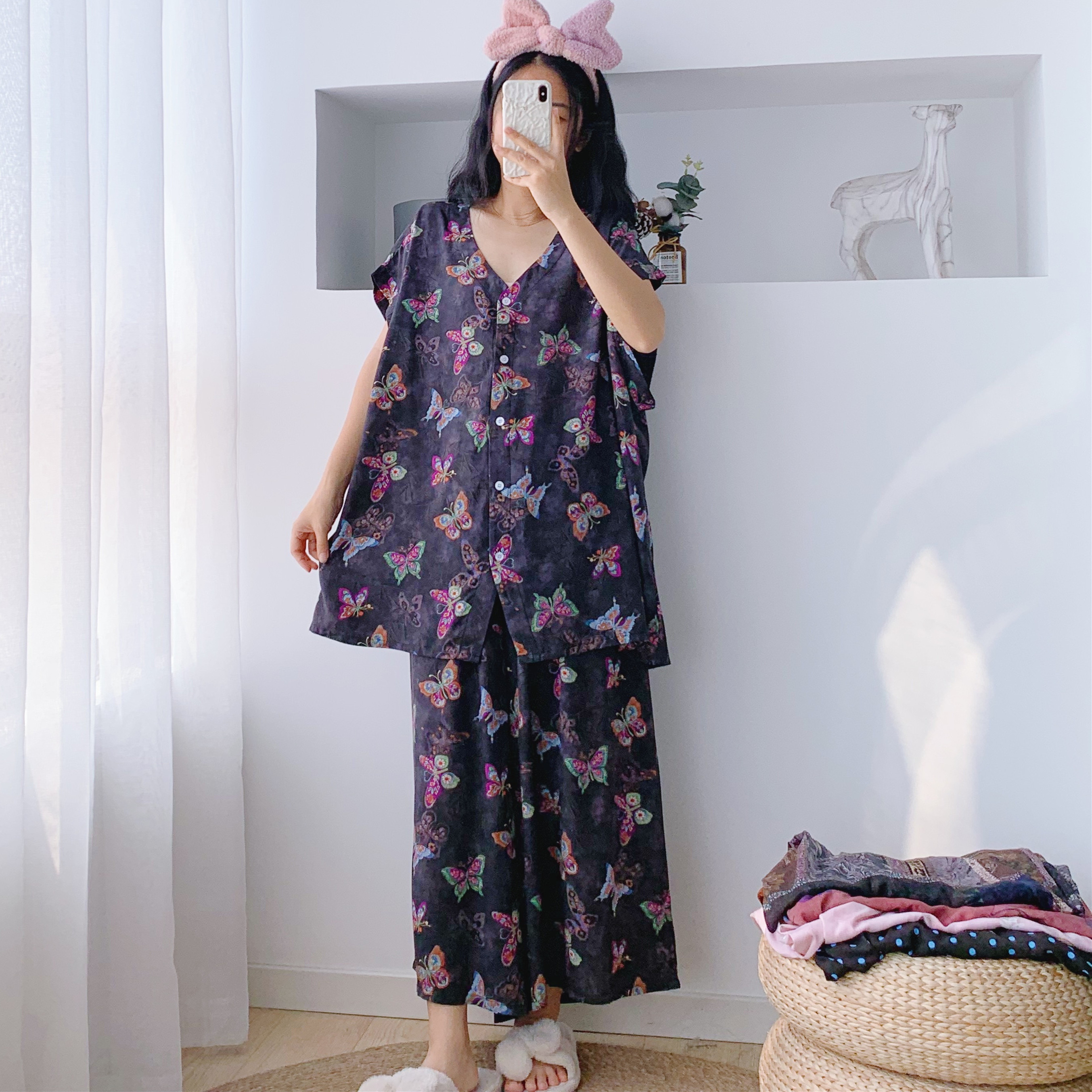 夏季绵绸大码无袖阔腿睡衣女