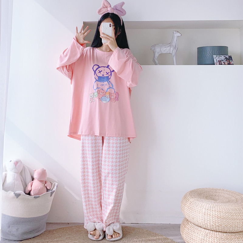 女针织棉卡通小熊睡衣家居服