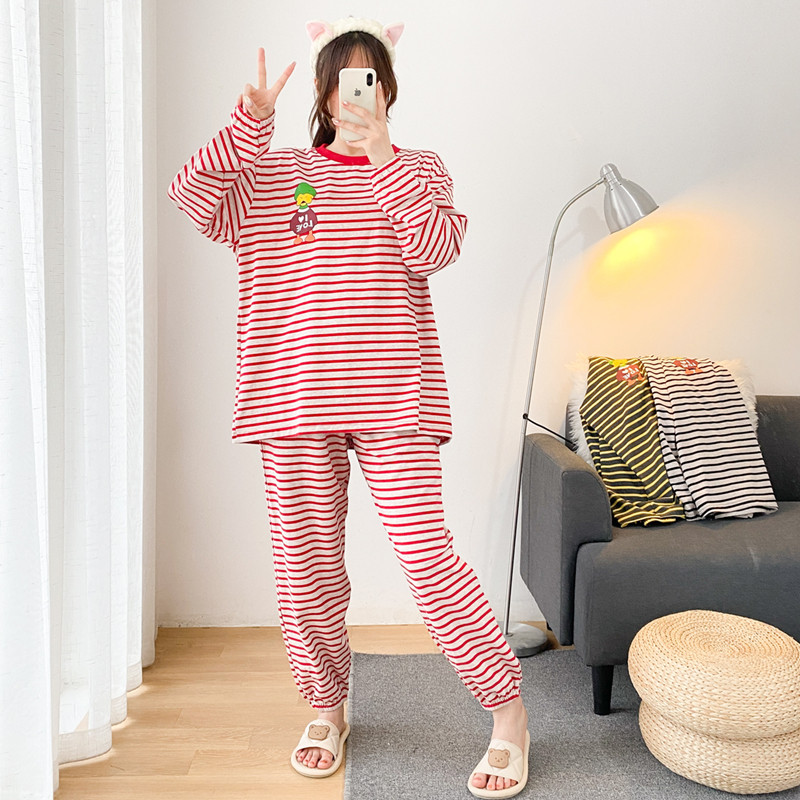 女纯棉条纹睡衣家居服