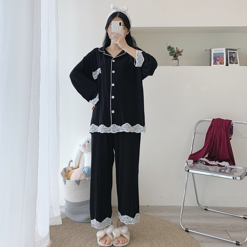 女莫代尔花边简约开衫睡衣家居服