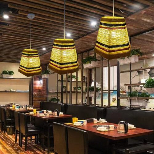 藤编草帽led吊灯创意个性田园