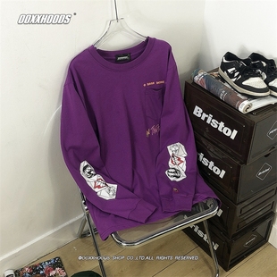 T恤衫 男女长袖 欧美 2025新款 潮十字架灵气紫色可爱搞怪纯棉打底衫