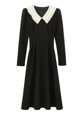 陌瑟MOSE【东方巴黎】秋冬时尚洋气木耳边钉珠打底小黑裙A字裙