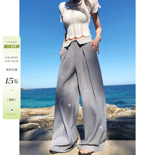 蕾丝拼接烫钻设计垂感拖地休闲裤 女早春原创时尚 李婉君蕾丝闪闪裤