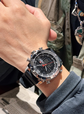 naviforce领翔新款男士军迷风计时防水表不充电长待机闹钟电子表