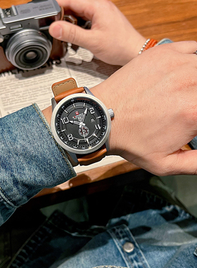 领翔naviforce新款男士大表盘户外军迷复古飞行员手表石英表夜光