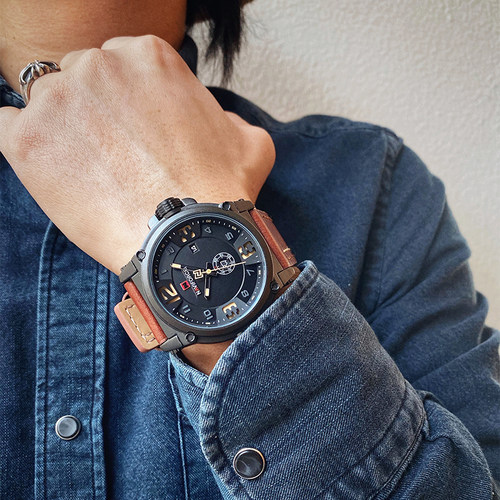 领翔大表盘军事风复古手表男正品