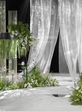 婚庆纱幔流光纱舞台吊顶装饰白色水光纱背景纱幔婚礼场景布置纱幔