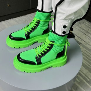 新款 夏季 男式 高帮袜子鞋 潮鞋 厚底增高休闲潮流飞织网布老爹鞋 男鞋