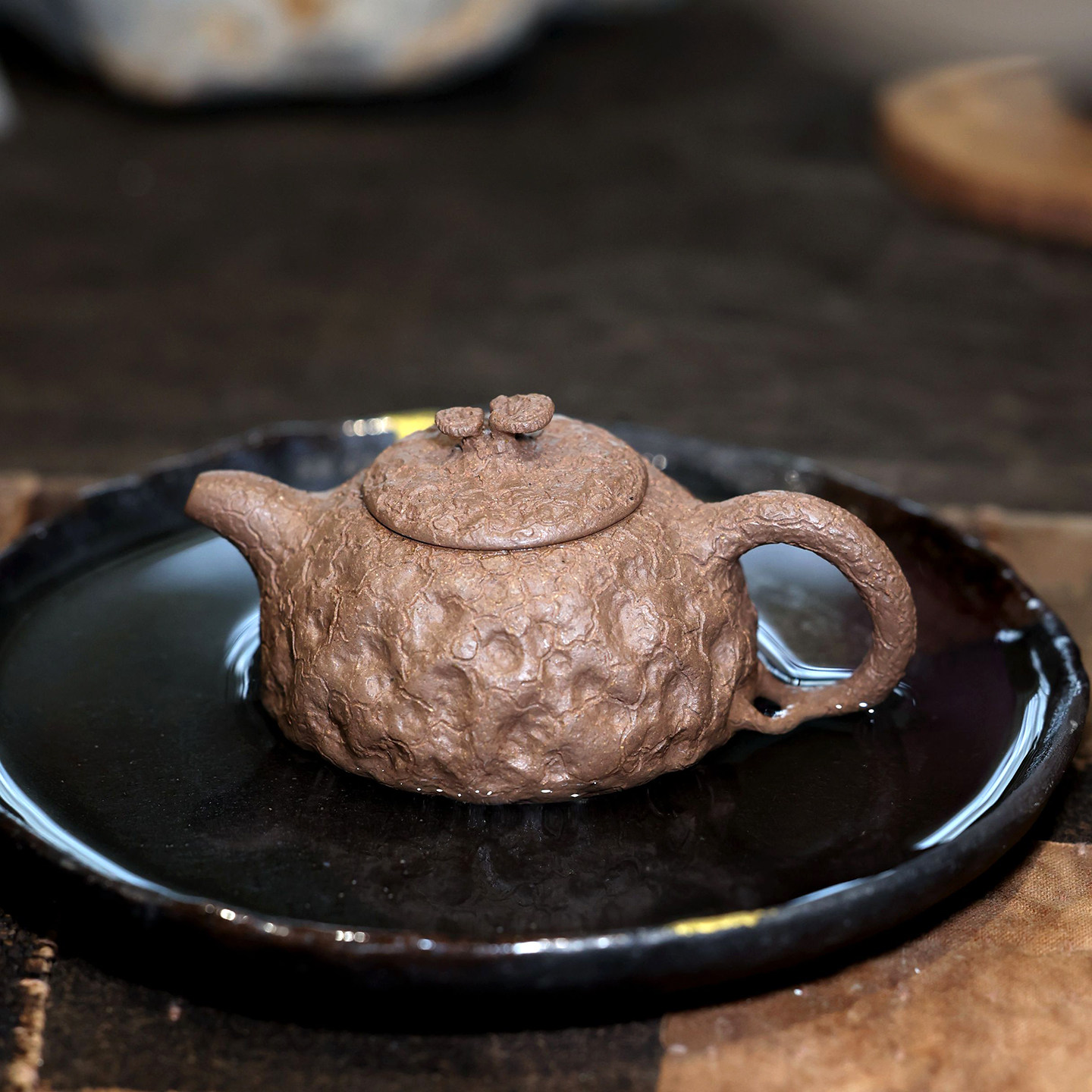 一水堂宜兴紫砂小号手工薄胎 老段泥灵芝供春小品105毫升 供春壶