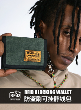 Rough Enough潮牌帆布旅行证件包随身收纳零钱包男款大容量钱包女