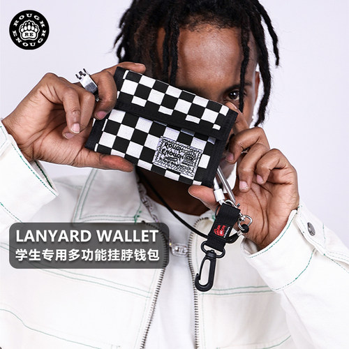 经典棋盘格帆布折叠钱包可放驾照
