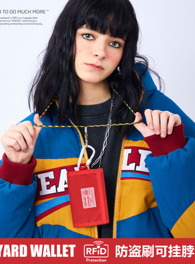 Rough Enough防水帆布钱包防盗刷红色多功能潮牌零钱包钱夹卡包女