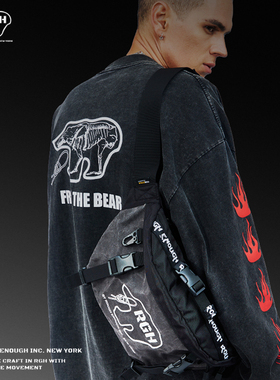 RGH 潮牌复古帆布斜挎包夜光腰包男女骑行包户外露营防水胸包运动