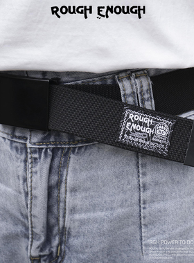 Rough Enough 腰带男帆布编织休闲自动扣平滑扣青年简约牛仔裤带