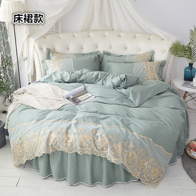 纯棉圆床四件套全棉床笠床罩圆形床单床裙主题酒店民宿宾馆床品