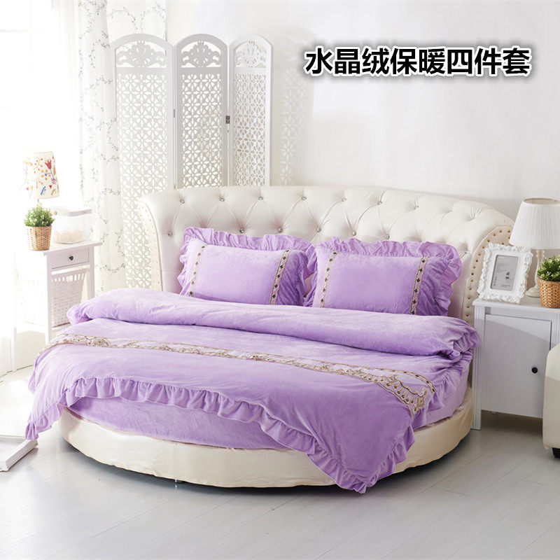 秋冬水晶绒圆床四件套床笠式夹加棉绗缝圆床床裙加厚床罩圆形床单