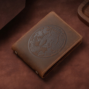 复古潮流疯马皮包皮夹头层牛皮多卡位卡包真皮图腾驾驶证皮套