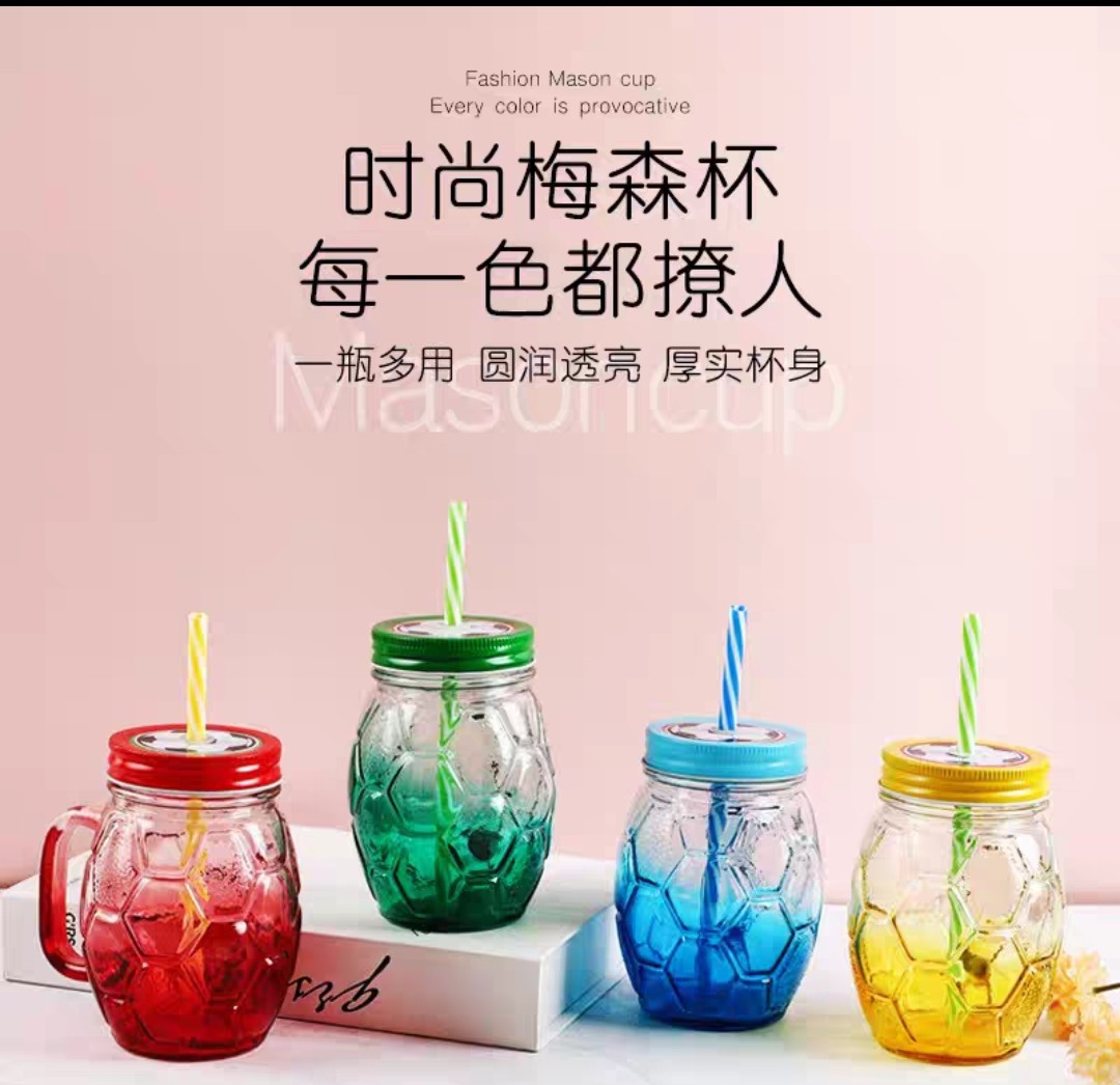 吸管带盖梅森玻璃杯复古公鸡杯冷饮果汁奶茶便携水杯马克杯饮品